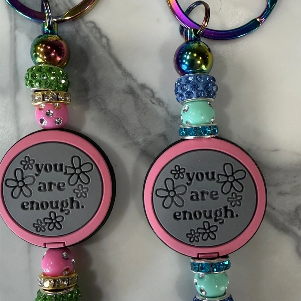 “You Are Enough,” Colorful Beaded Keychain with Inspirational Message.